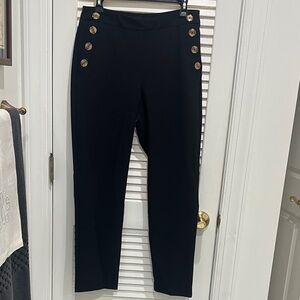 Rachel Zoe Black High-Waisted Pants with Tortoise shell and gold side buttons